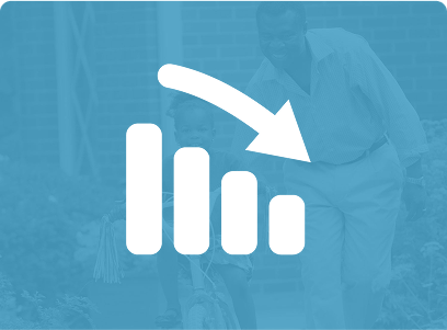 Icon of a downward trend in a bar chart with a blurred background.
