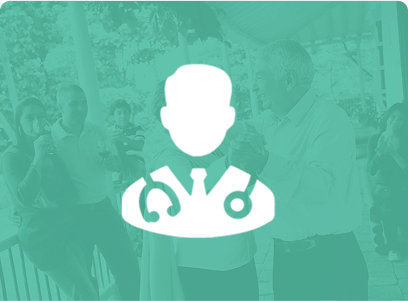 Icon of a doctor wearing a tie and stethoscope with a blurred background.
