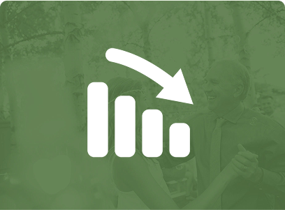 Icon of a downward trend in a bar chart with a blurred background.