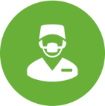 Icon of a masked medical professional wearing a cap and uniform.