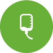 Icon of a fluid bag with a tube in a green circle.