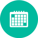 Icon of a calendar in a green circle.