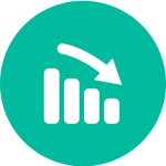Icon of a downward trend in a bar chart in a green circle.