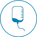 Icon of a fluid bag with a tube in a blue circle.