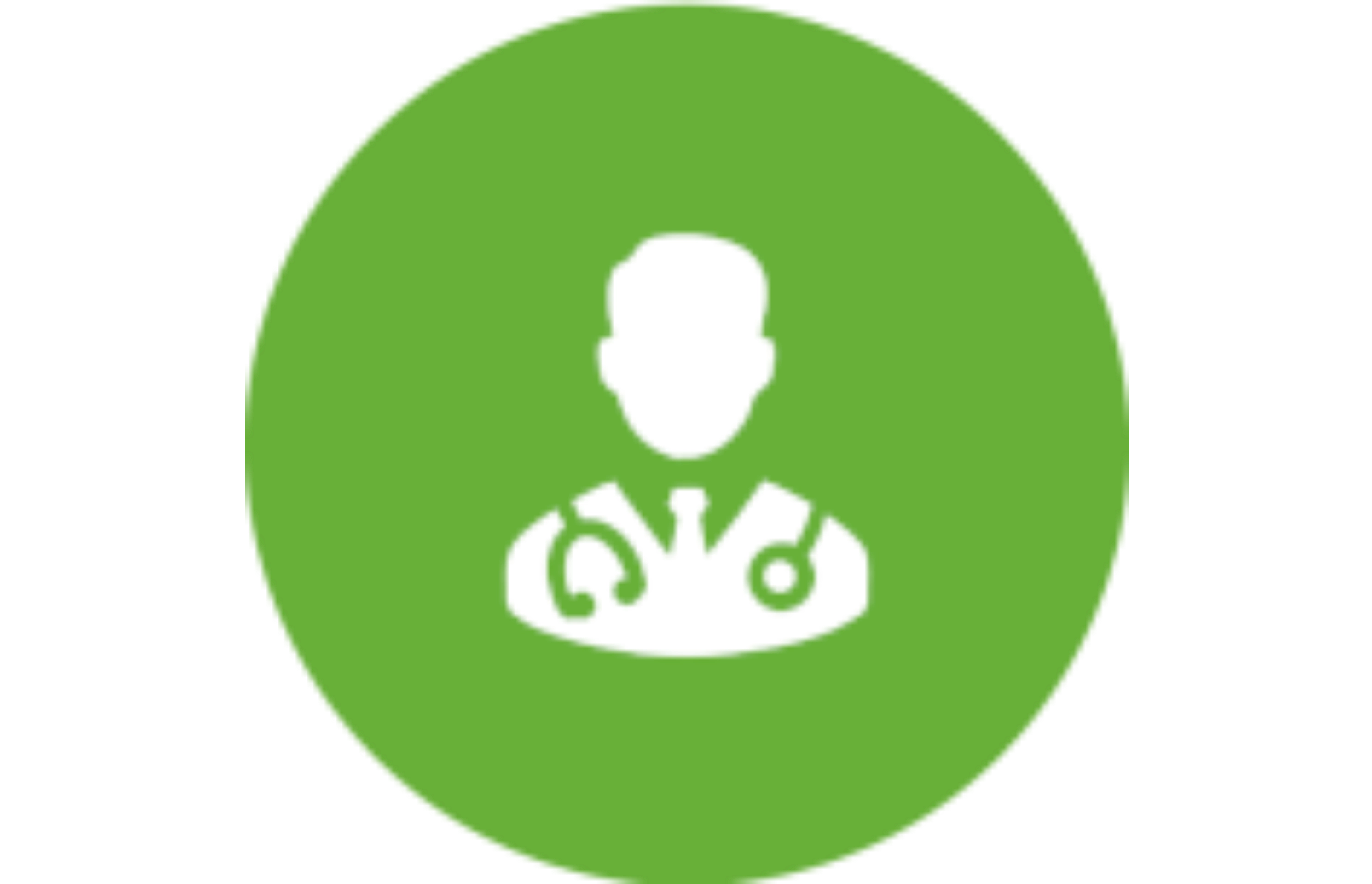 Icon of a doctor wearing a tie and stethoscope in a green circle.
