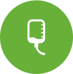 Icon of a fluid bag with a tube in a green circle.