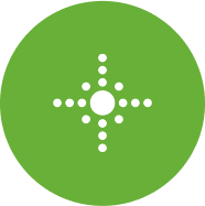 Icon of a white cross-dot pattern in a green circle.